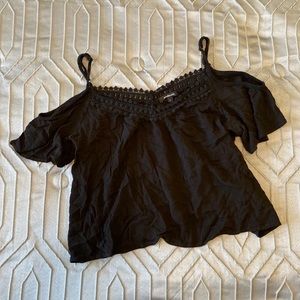 Black flowery shirt with off shoulder sleeves